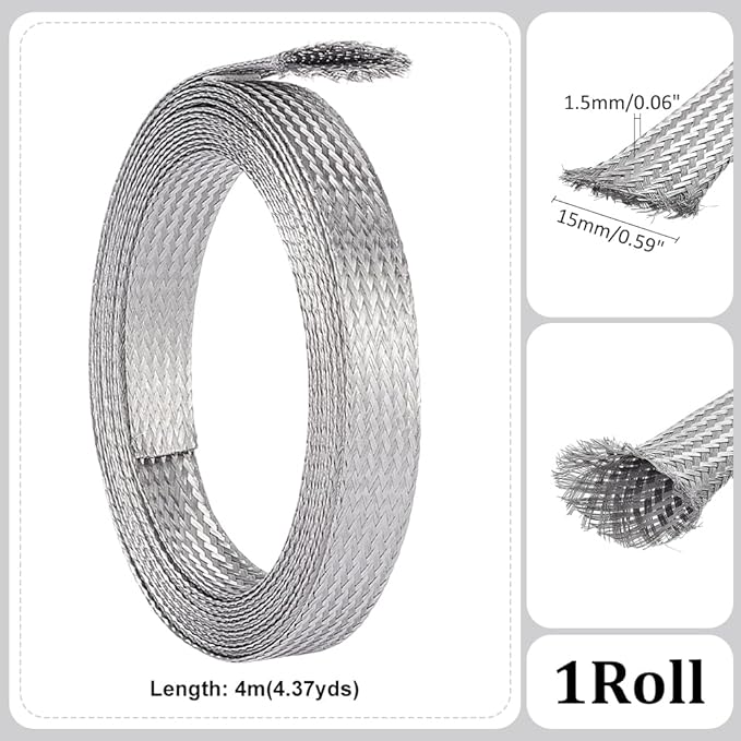 UNICRAFTALE 0.59" Wide Stainless Steel Braided Sleeving Braid 13.12 Feet Cable - Image 3