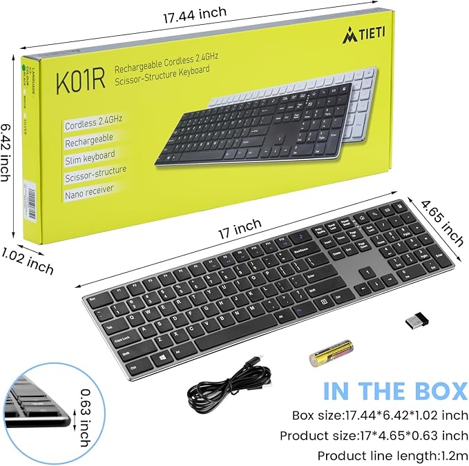 K01R Wireless Keyboard, 2.4G Slim and Compact Wireless Keyboard with Numeric Keypad, Long Battery Life, Lag-Free for PC Laptop Computer Windows, Space Grey-DeskLoop Office
