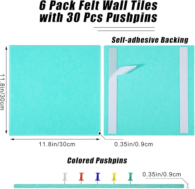 Large Cork Board 36" x 24", 6 Pack Felt Wall Tiles - Image 3