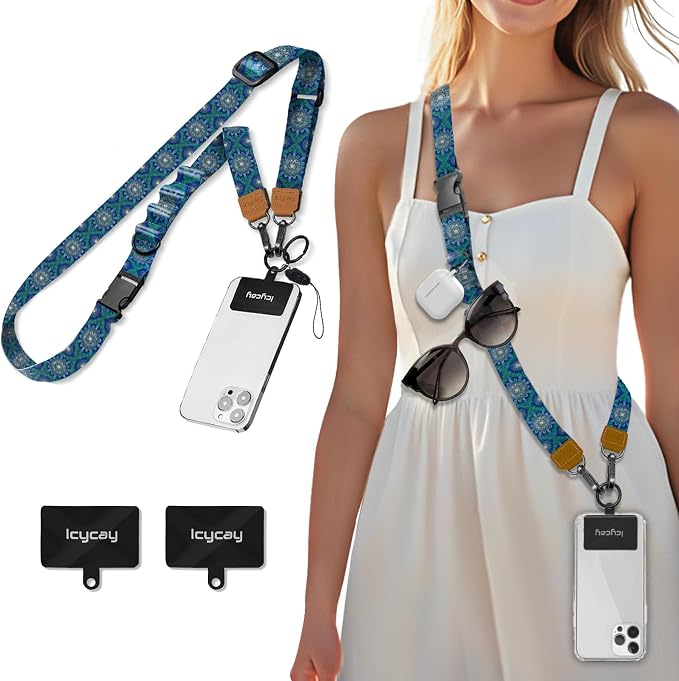 Icycay Phone Lanyard Crossbody, Boho Blue Cell Phone Strap by Icycay