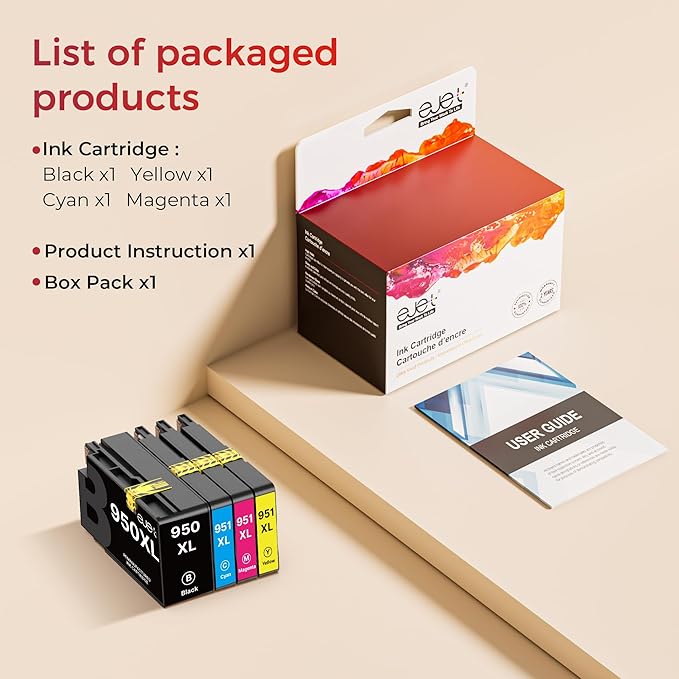 ejet 950XL and 951XL Ink Cartridges Combo Pack Compatible for HP 950 951 Ink Cartridges Combo Pack Use for OfficeJet Pro 8600 8610 8615 8620 8625 8100 8630 8660 276DW 251DW, Black Cyan Magenta Yellow-DeskLoop Office