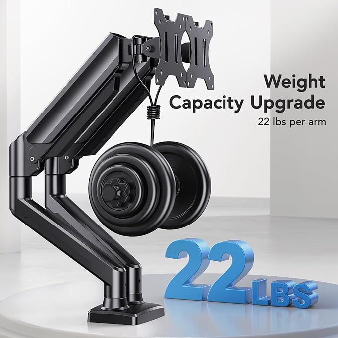 HUANUO Dual Monitor Mount for 2 Monitors up to 32 inches, Each Arm Holds Max 22lbs, Dual Monitor Stand with Gas Spring System, Height-Adjustable/Tilt/Swivel/Rotate, VESA Standard 75mm or 100mm-DeskLoop Office