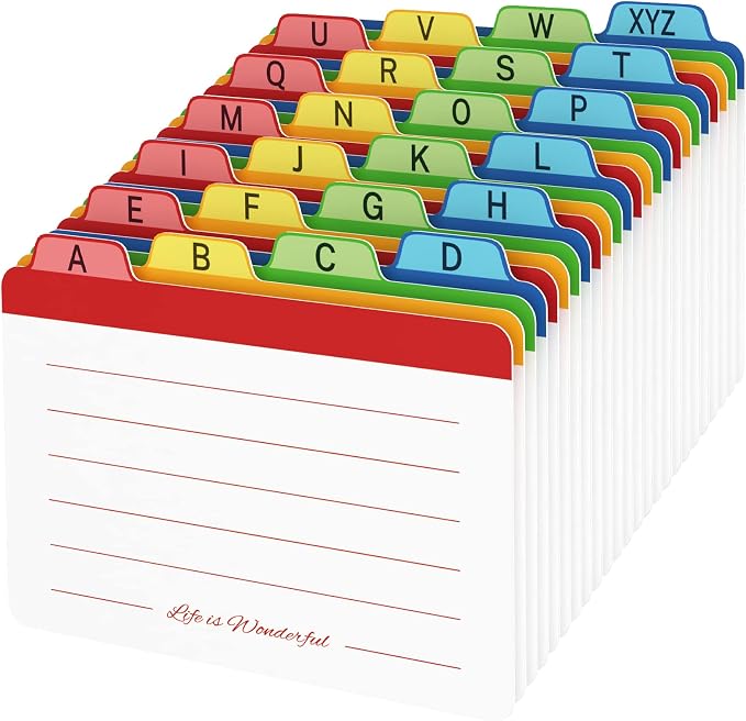 Neando 4 x 6 inches Index Card Dividers, Alphabetical Tabbed Index Cards Guides by Neando
