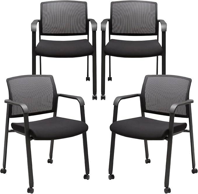 CLATINA Mesh Back Guest Reception Arm Chairs with Wheels, Waiting Room Chairs with Upholstered Fabric Seat and Ergonomic Lumbar Support for Office-DeskLoop Office