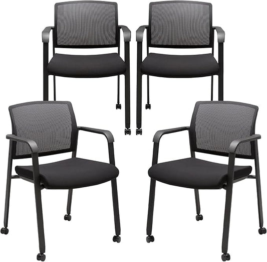 CLATINA Mesh Back Guest Reception Arm Chairs with Wheels, Waiting Room Chairs with Upholstered Fabric Seat and Ergonomic Lumbar Support for Office-DeskLoop Office