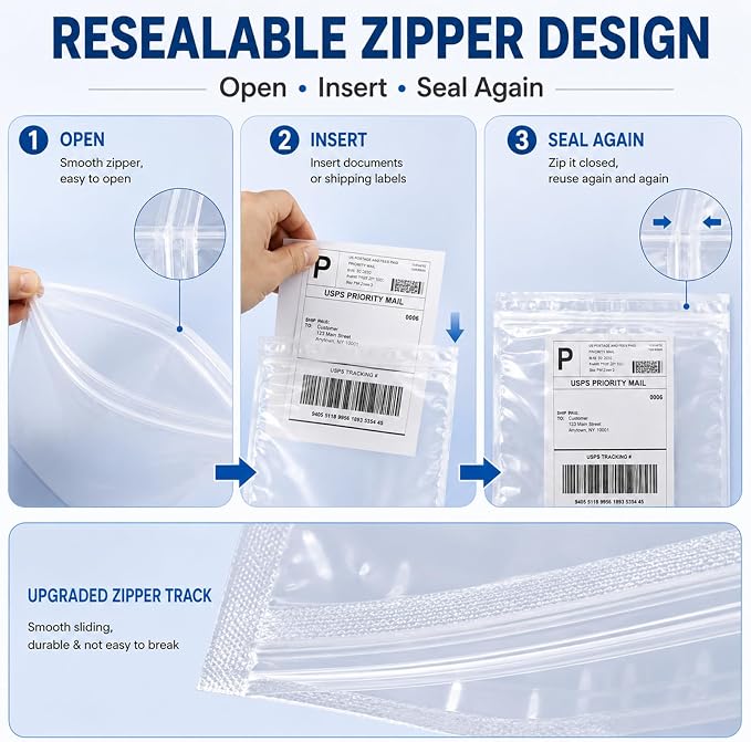 Glenmal 100 Pcs 4.5" x 5.5" Resealable Packing List Envelopes Clear - Image 3