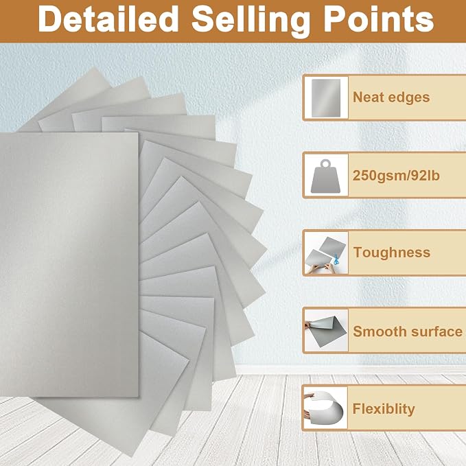 Silunkia 120 Sheets Shimmer Silver Cardstock 8.5 x 11 Craft Paper, 250gsm/92lb - Image 3