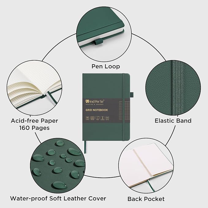 &And Per Se Graph Notebook, 5mm Grid, A5 Hardcover, 160 Pages 100gsm Thick Paper - Image 3