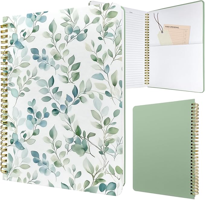 Cute Spiral Notebook journal B5 Aesthetic Pretty Design for Women Girls Kawaii with Pocket, 10 x 7.2 inch, Lined, Spring Leaves-DeskLoop Office