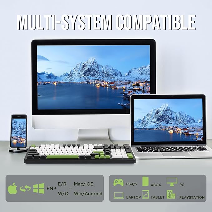 EPOMAKER X Aula F99 PRO Wireless Gaming Keyboard with 8000mAh Battery, Hot Swappable Creamy Keyboard, 2.4GHz/Type-C/BT5.0, NKRO, RGB Backlit for Win/Mac/Gaming (Black&White&Green)-DeskLoop Office