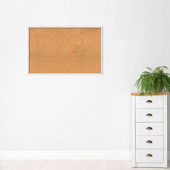 Amanti Art Natural Cork Board for Wall, 29x45 Vision Board with White Frame, Oversize Corkboard Office Decor for Home Organization, Country Rustic Corkboard Pinboard to Display Items for Home-DeskLoop Office