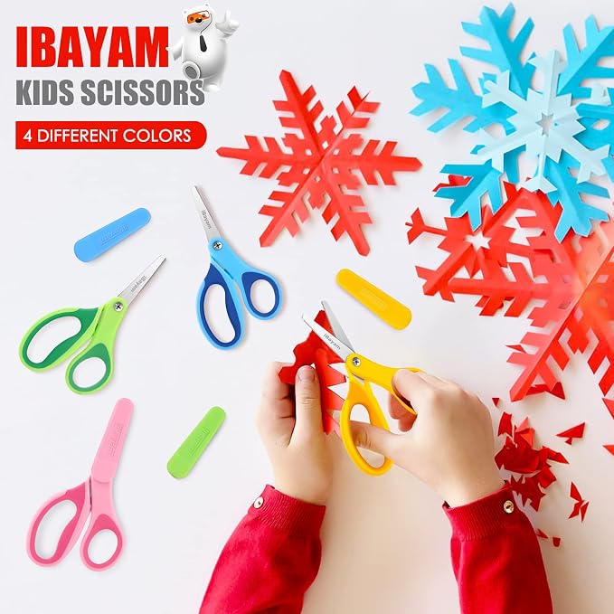 iBayam 5" Kid Scissors with Cover, Safety Small Scissors - Image 5