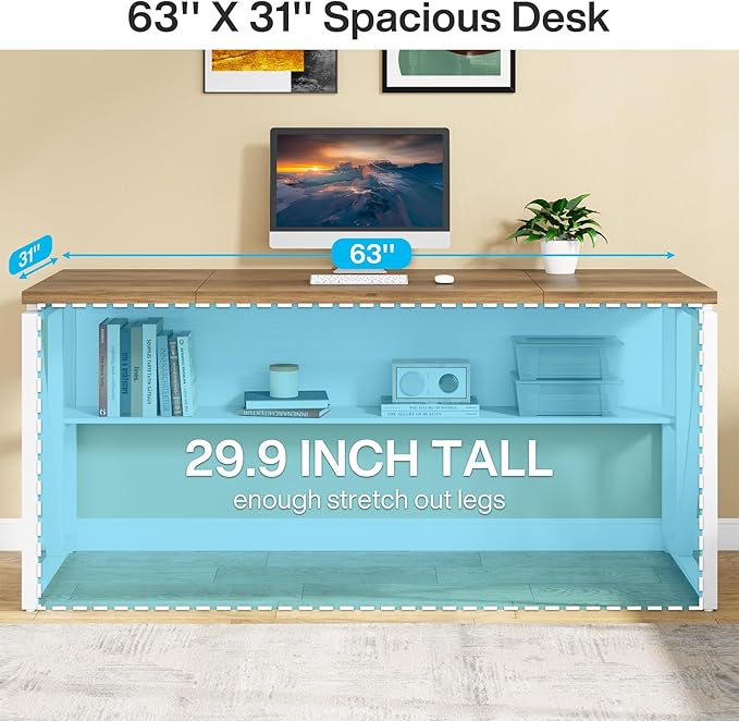 Tribesigns Office Desk with Drawers Sets, 63 inches L Shaped Computer Desk with Mobile File Cabinet,Big Executive Desk for Home Office Furniture Sets (Light Walnut, 63-inch)-DeskLoop Office