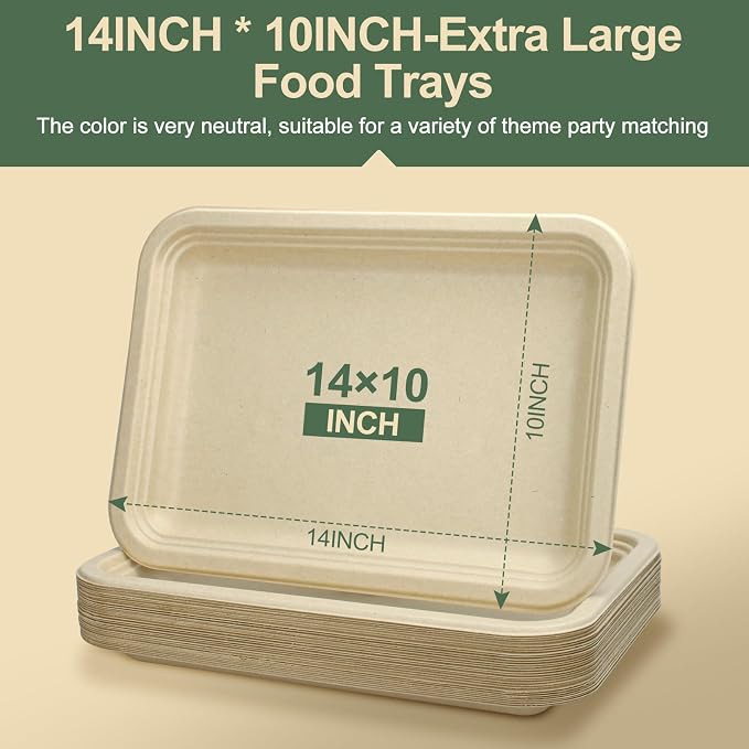 60 Pack Disposable Food Trays, Heavy Duty Paper Plates, 14 Inch Disposable - Image 2