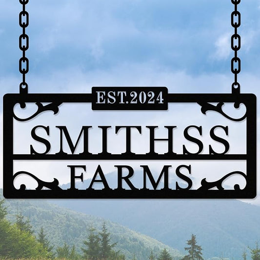 Personalized Hanging Metal Farm Signs, Personalized Outdoor Ranch Sign by HYTSIGN