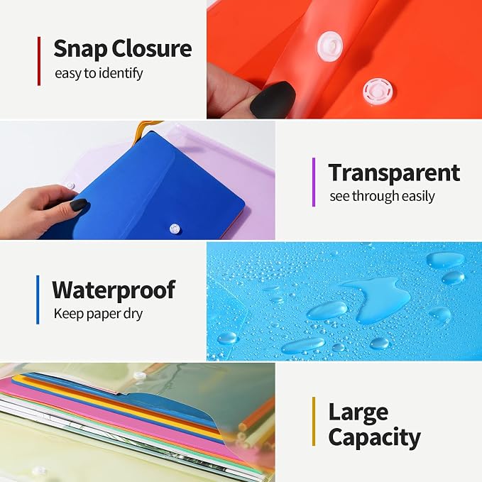 LEOBRO Plastic File Folders for Documents, A4 Size Plastic Envelopes - Image 3