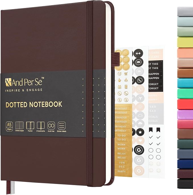 &And Per Se Dotted Journal Notebook, A5 Hardcover Leather Dotted Journal by AndPerSe