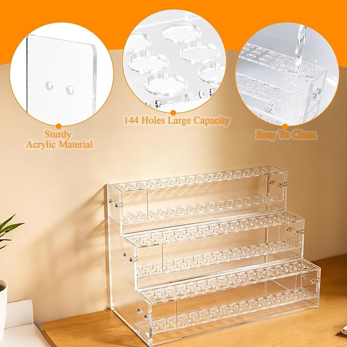 2pcs 144-Slots Pen Holder for Craft Shows, 3-Tier Acrylic Pen Display Stand - Image 5