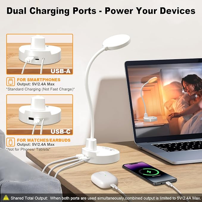 15W LED Desk Lamp with USB Charging Ports – Dimmable Table Lamp with 3 Color - Image 4