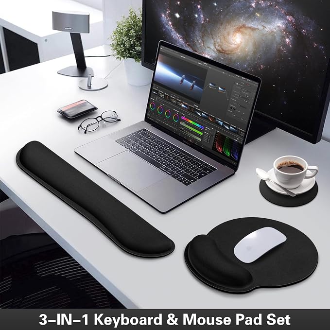 Mouse Pad Black, Ergonomic Keyboard Wrist Rest, Mouse Pad - Image 2