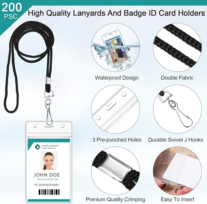 Marspark 200 Pack Lanyard with ID Holder Bulk, Waterproof Resealable Name Tag - Image 3