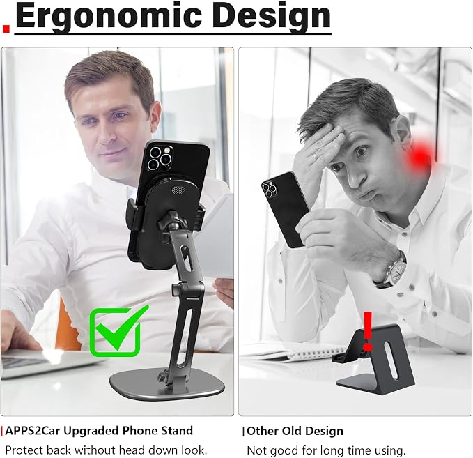 APPS2Car Phone Stand for Desk Adjustable Height 360 Degree Rotation Heavy Base - Image 3