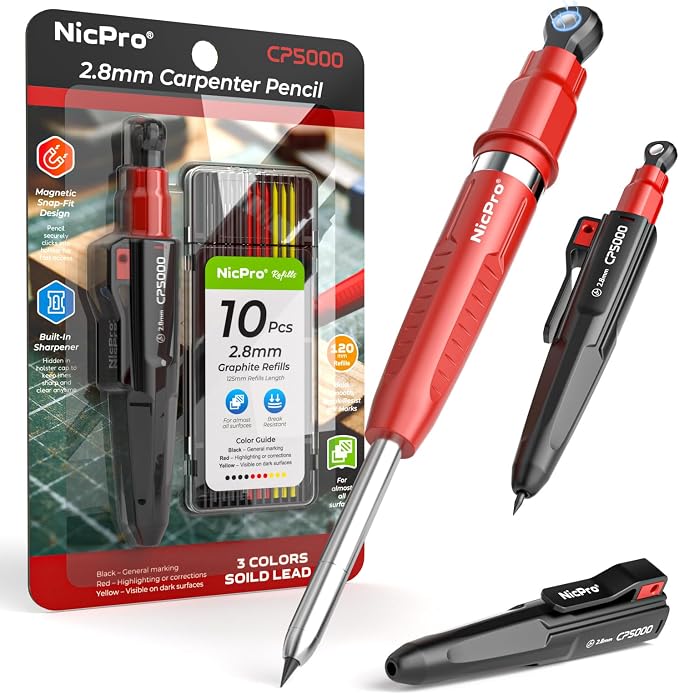 Nicpro 7-in-1 CP5000 Magnetic Carpenter Pencils by Nicpro