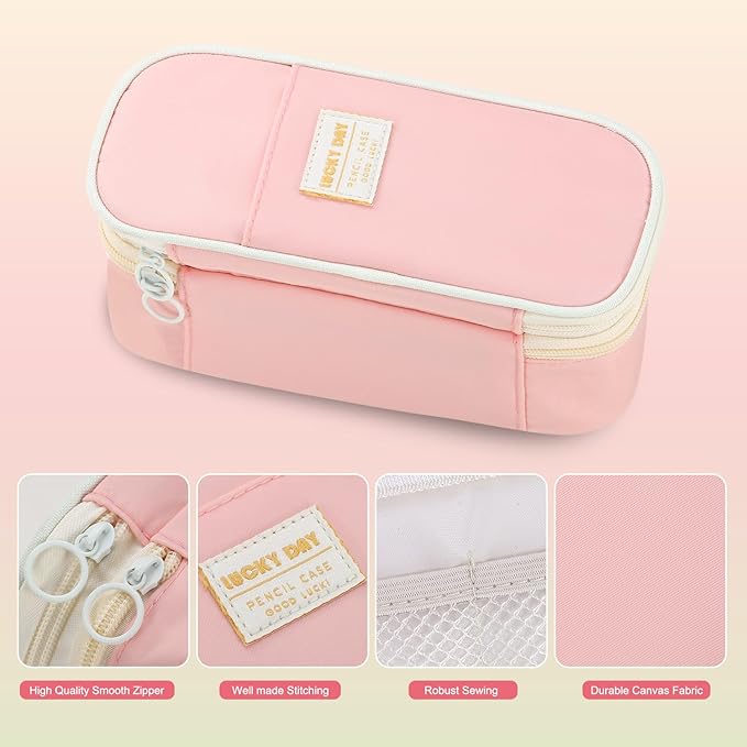Pencil Case for Girls Kids Teens Adults Big Pencil Bag with Zipper Big Pen Pouch Large Stationery Pen Case Organizer for School Pink-DeskLoop Office