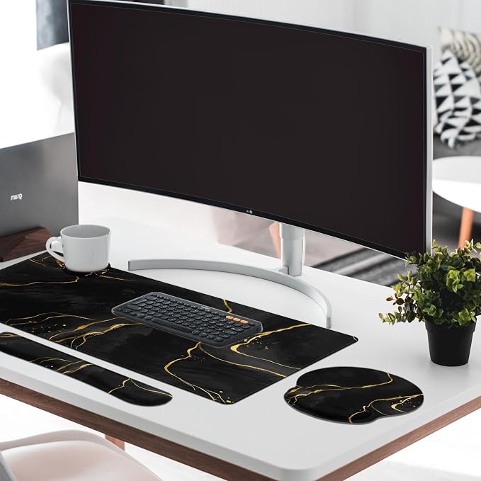 Britimes Black Gold Marble Keyboard Mouse Pad Set 4in1 Large Mousepad+Keyboard - Image 3