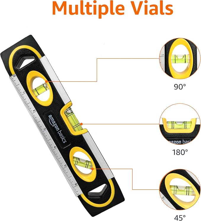 Amazon Basics 9-Inch Magnetic Torpedo Level and Ruler, 180/90/45 Degree Bubbles - Image 3