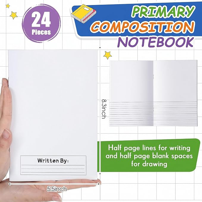Henoyso 24 Pcs 5.5″ X 8.3″ Primary Composition Notebook K-2 Primary Journal - Image 2