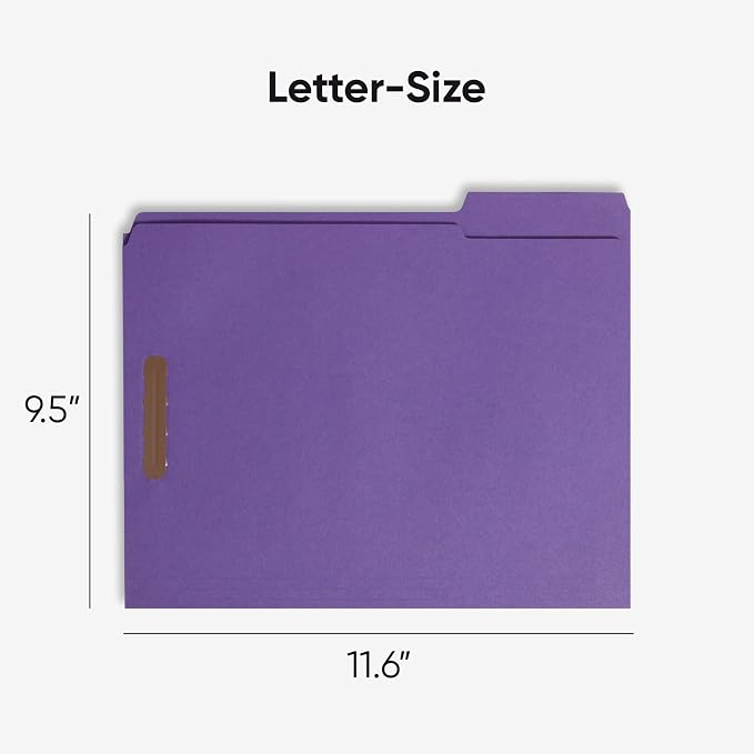 Smead Fastener File Folders, Reinforced 1/3-Cut Tabs, 2 Fasteners, Letter Size - Image 2