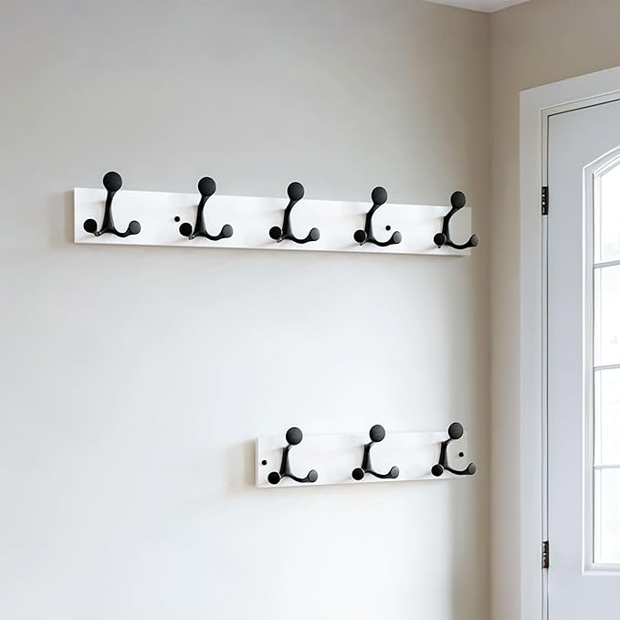 SKOLOO 30-Inch White Wood Coat Rack Wall Mount with 5 Triple Hooks - Ideal for Family Entrances, Classrooms, and Pet Supplies Storage - Perfect Coat Hooks for Wall-DeskLoop Office