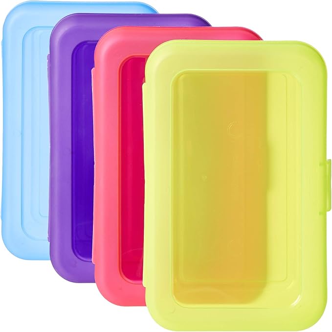 Amazon Basics Large Pencil Cases, Storage Organizer, Durable Plastic School by AmazonBasics