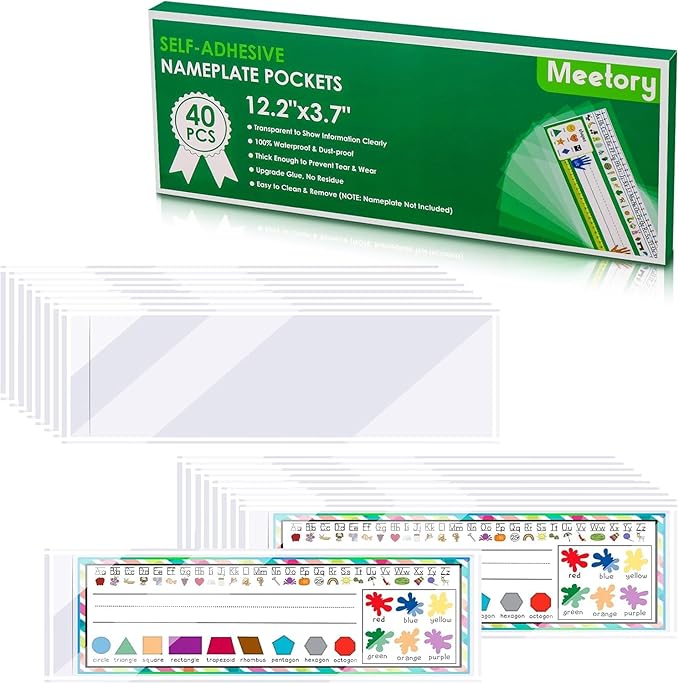 Meetory 40 PCS Upgraded Nameplate Pocket, Self Adhesive Desk Nameplates Name by Meetory