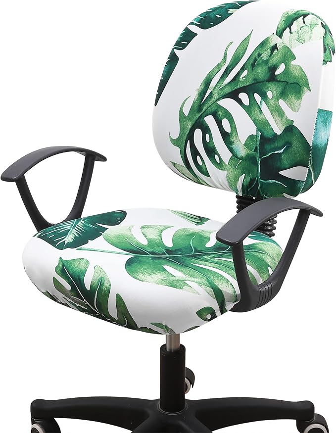 Smiry Stretch Printed Office Computer Chair Covers, Universal Washable Removable Desk Rotating Chair Slipcovers Protector, Seat + Backrest Cover - Green-DeskLoop Office