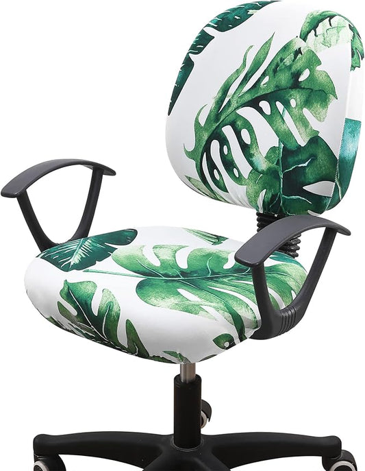 Smiry Stretch Printed Office Computer Chair Covers, Universal Washable Removable Desk Rotating Chair Slipcovers Protector, Seat + Backrest Cover - Green-DeskLoop Office