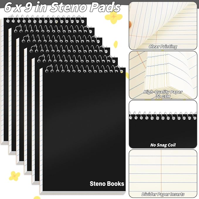 24 Pcs Steno Pads 6 x 9 in Top Spiral Notebook Bulk Pack Note Pad 1440 Total - Image 3