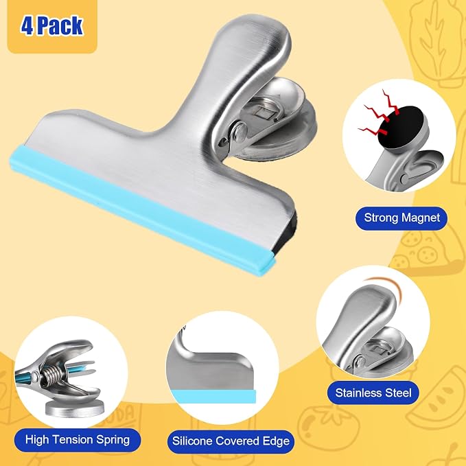 HOUSE AGAIN 4 Pack Stainless Steel Magnetic Chip Bag Clips Covered - Image 10