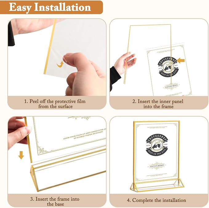Floroom 6 Pack 8.5x11 Inch Clear Acrylic Sign Holders, Double-Sided Gold - Image 3