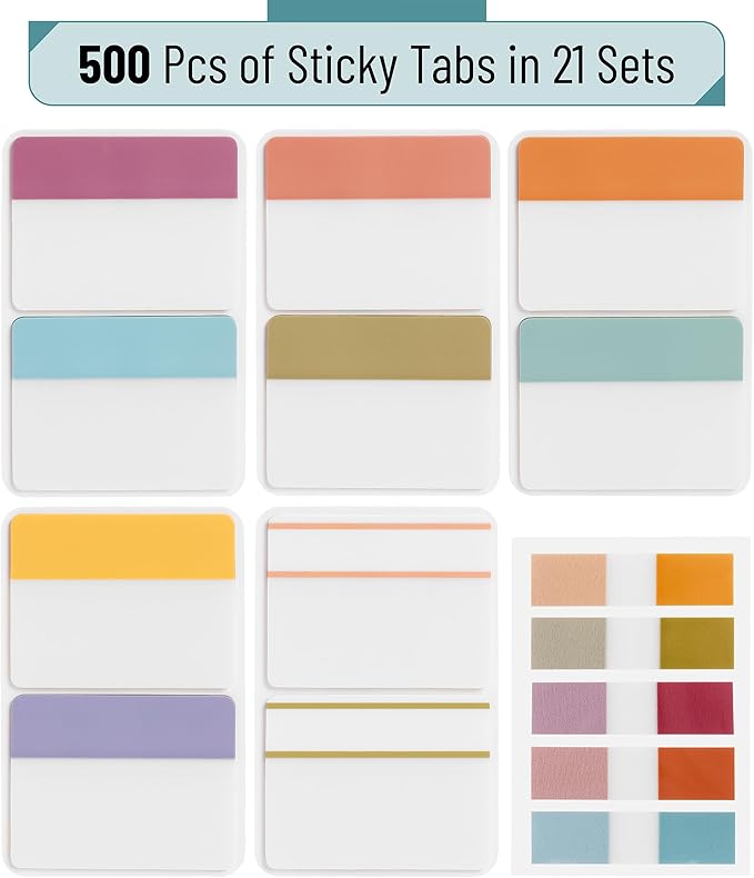 Mr. Pen- Sticky Index Tabs, 500 Pcs, 21 Sets, Colorful Sticky Tabs for Notebooks, Page Markers, Page Tabs for Binders, Page Tabs Sticky Tabs for Books, Notebook Tabs, Book Sticky Tabs for Notebooks-DeskLoop Office