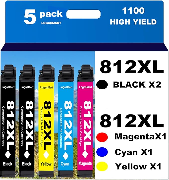 812XL Remanufactured for Epson 812XL Ink cartridges Combo Pack for Epson 812 T812 XL for Epson Workforce Pro WF-7840 WF-7820 WF-7310 EC-C7000 Printer 5 Pack 2 Black 1 Cyan 1 Magenta 1 Yellow-DeskLoop Office