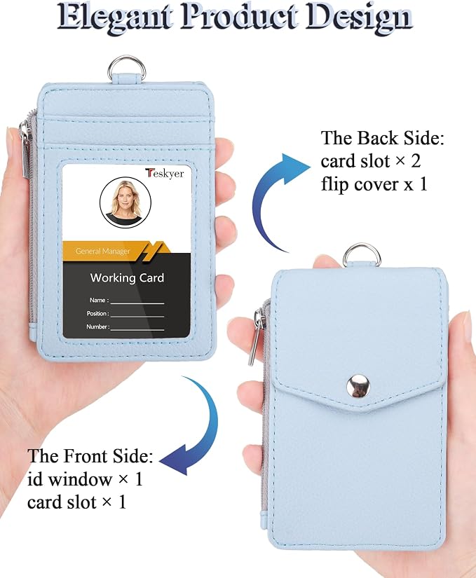 Teskyer ID Badge Holder with Lanyard, Lanyard Wallet, Lychee Cyan | 4-Card - Image 3