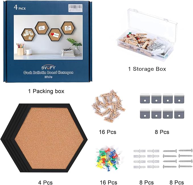 Cork Bulletin Board Hexagon Black, Small Framed Corkboard Tiles - Image 6