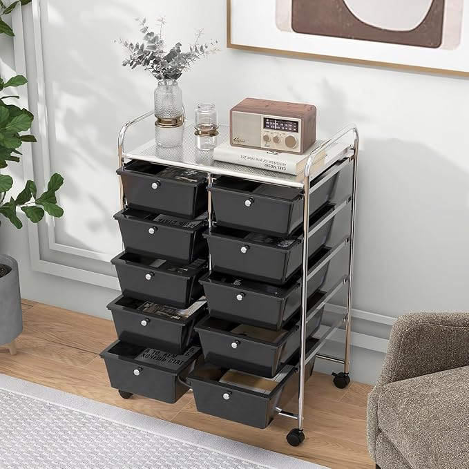 LDAILY 10 Drawer Rolling Cart, Storage Cart Organizer on Wheels, Drawer Cart - Image 8