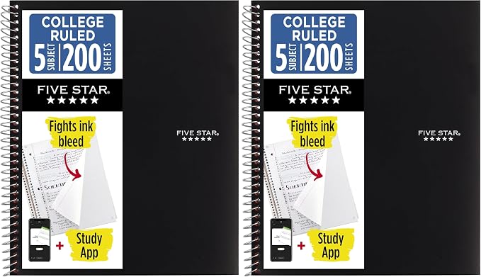 Five Star Spiral Notebook + Study App, 5 Subject, College Ruled Paper, Fights by FiveStar