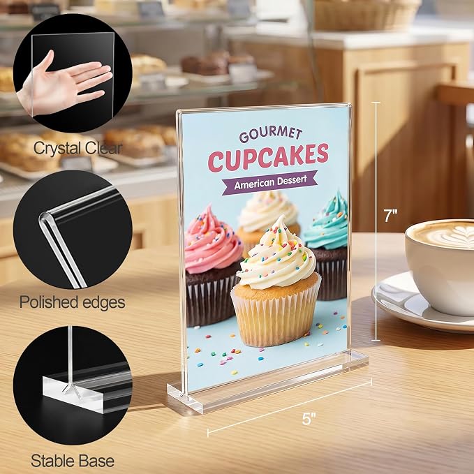 Daofary Acrylic Sign Holder 5 x 7, 20 Pack Double-Sided Stand up Table Top - Image 2