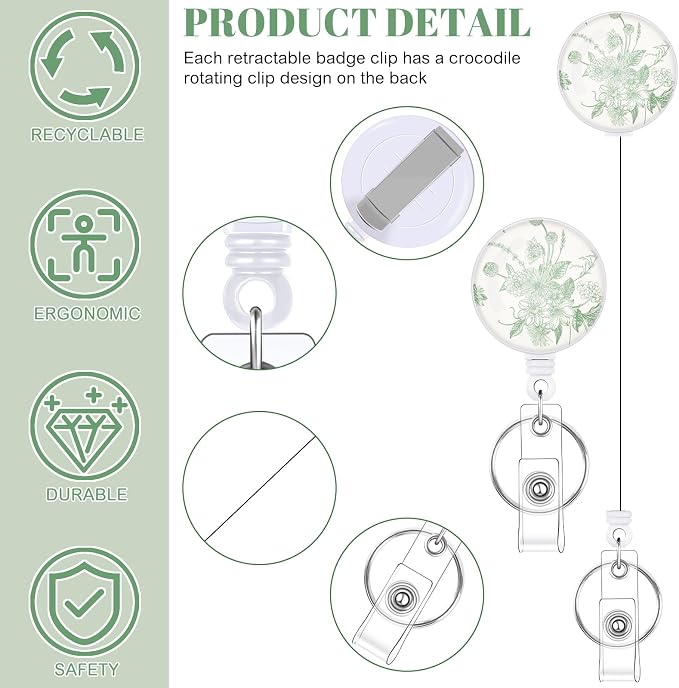 3 Set Floral Badge Holder Retractable Reel ID Badge Holders - Image 3