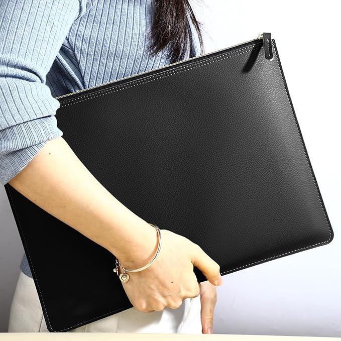 PU Leather A4 File Folder Zipper Document Holder Envelope Folder Case - Image 3