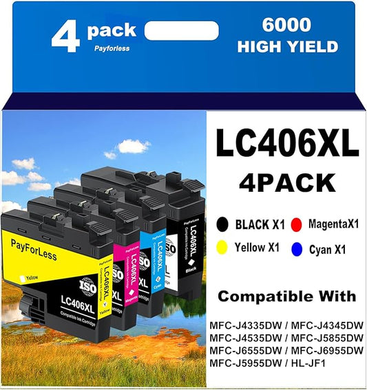 LC406XL for LC406 Ink Cartridges for Brother Printer for Brother MFC-J4335DW MFC-J4535DW MFC-J5855DW MFC-J6555DW MFC-J6955DW Printer 4 Pack(Black Cyan Magenta Yellow)-DeskLoop Office